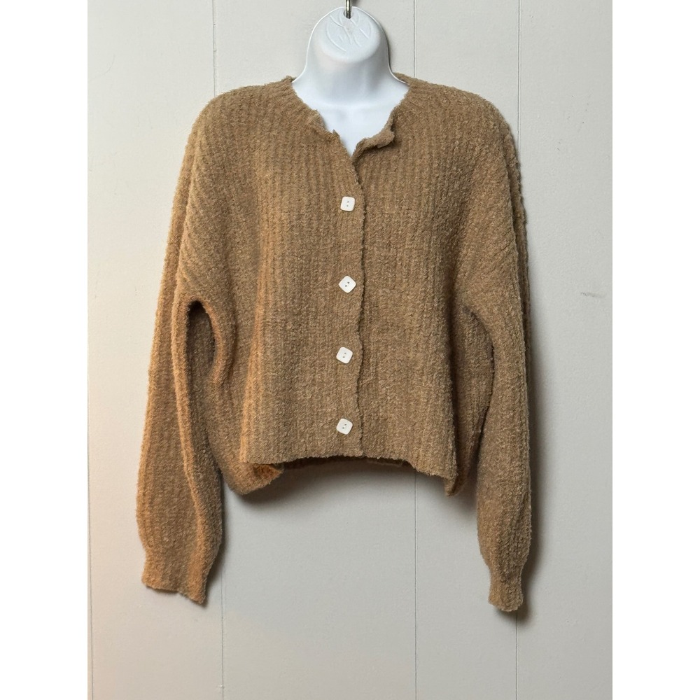 NWT Fashion Clothing Tan Boucle Knit Cardigan Brown Popcorn Button Up Size M